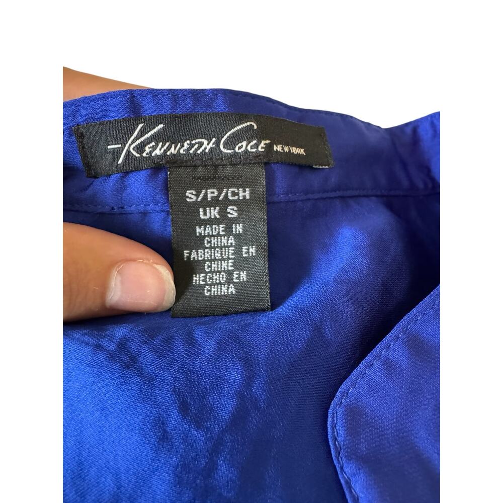 Kenneth Cole NY Blue Satin Blouse Women’s Small Button Front Long Sleeve Shirt - Picture 7 of 9